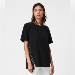 Allsaints black relaxed fit tee with silver hook detail